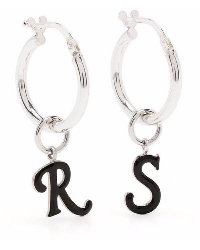 Raf Simons Logo-charm Hoop Earrings - Metallic