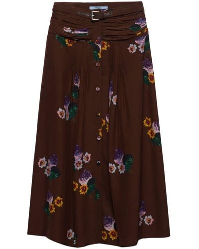 Prada Floral-print Midi Skirt - Brown