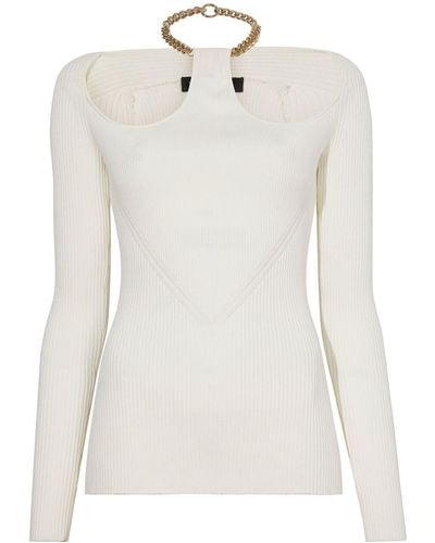 Proenza Schouler Chain-detail Ribbed-knit Jumper - White
