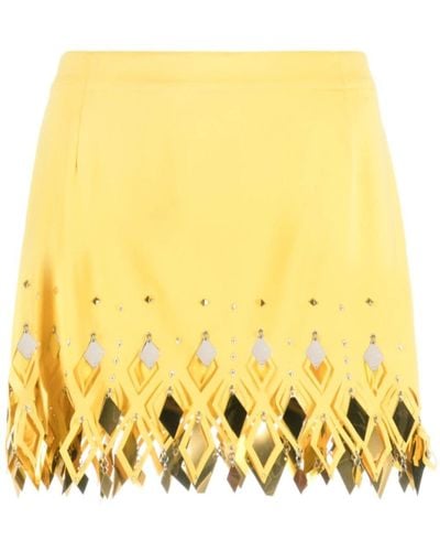 Rabanne Crêpe Miniskirt With Studs - Yellow