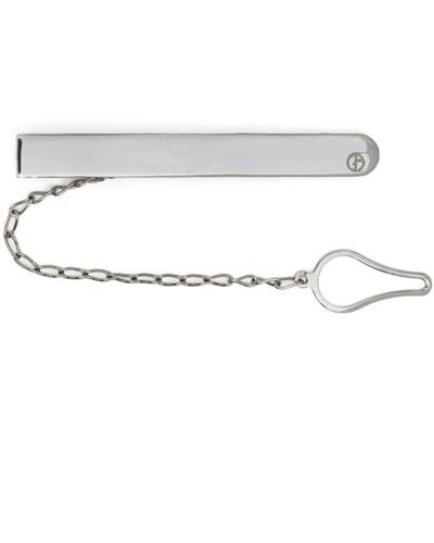 Giorgio Armani Logo-engraved Metallic Tie Bar - White