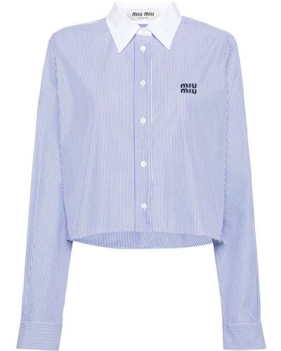 Miu Miu Logo-embroidered Striped Shirt - Blue