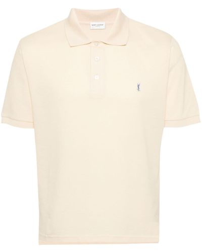 Saint Laurent Cassandre-logo Piqué Polo Shirt - Natural