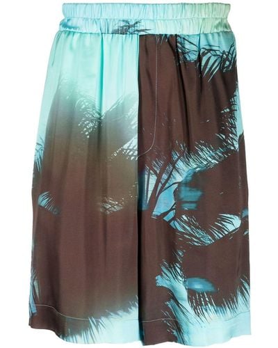 Laneus Palm tree-print elasticated-waist shorts - Blu