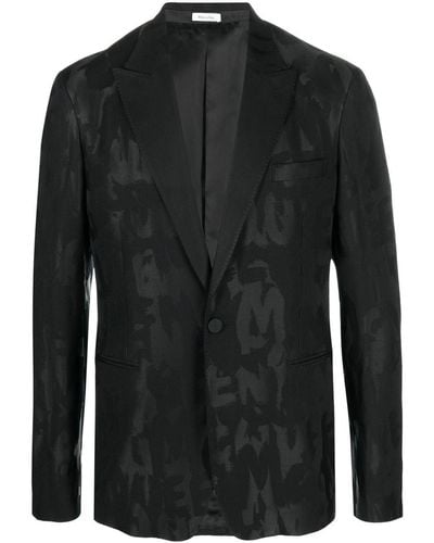 Alexander McQueen All-over Logo-print Blazer - Black