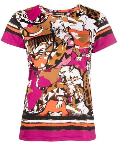 Roberto Cavalli T-Shirt mit Geparden-Print - Pink