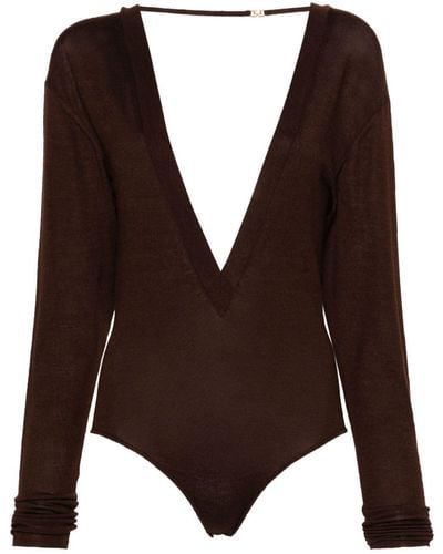 Saint Laurent Plunging V-neck Bodysuit - Brown