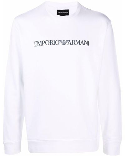 Emporio Armani Logo-Print Crew-Neck Sweatshirt - White