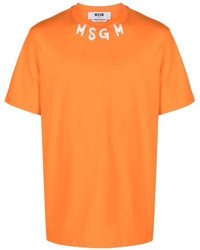 MSGM Logo-print Cotton T-shirt - Orange