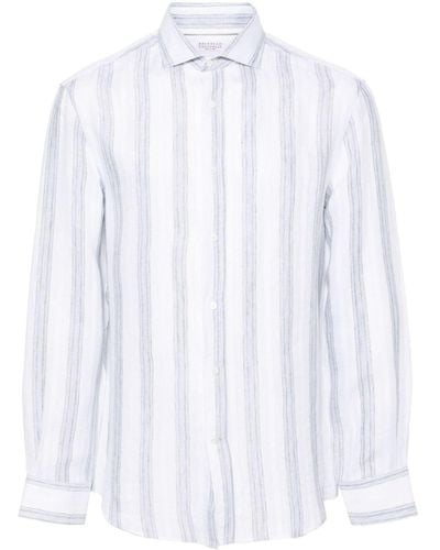 Brunello Cucinelli Gestreiftes Hemd aus Leinen - Weiß