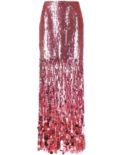 Moschino High-waisted Fringed-sequin Skirt - Red