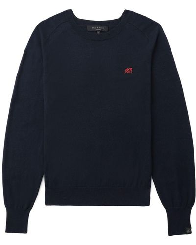 Rag & Bone Logo-embroidered Cotton Sweatshirt - Blue