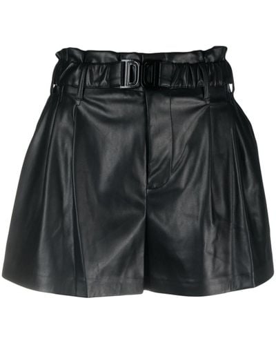 DKNY Logo-buckle Faux-leather Shorts - Black