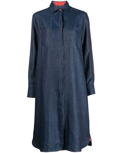 Kiton Long-sleeve Linen Shirt Dress - Blue