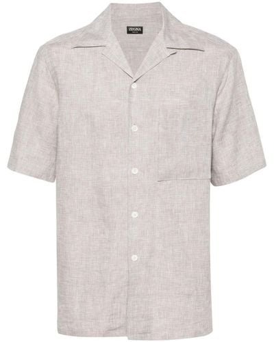 Zegna Kurzärmeliges Hemd aus Leinen - Weiß