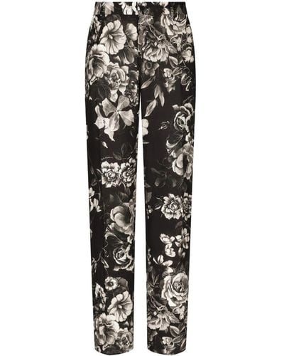 Dolce & Gabbana Leinenhose mit Blumen-Print - Schwarz