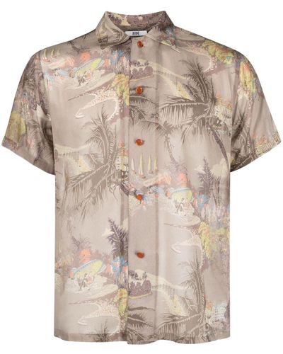 Bode Riviera-print Silk Short-sleeve Shirt - Natural