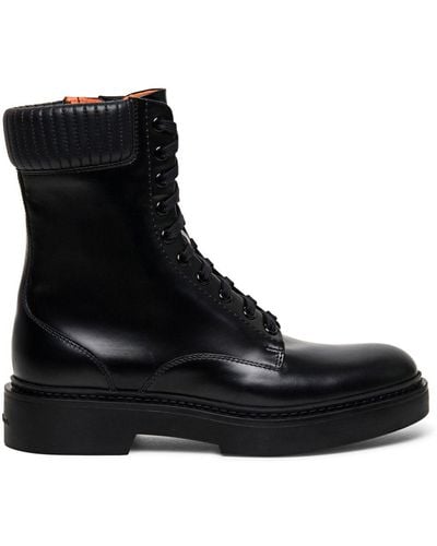 Santoni Lace-up Leather Ankle Boots - Black