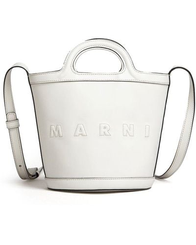 Marni Tropicalia Leather Bucket Bag - White