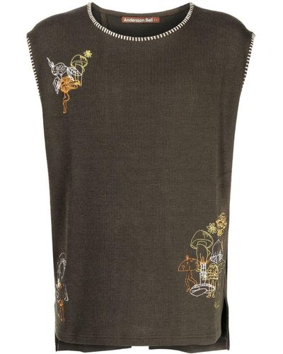 ANDERSSON BELL Mushroom-embroidered Vest - Black