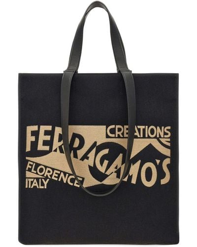 Ferragamo Jacquard Logo Tote Bag - Black