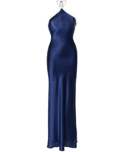 MANURI Mathilda Lace-trim Silk Maxi Dress - Blue