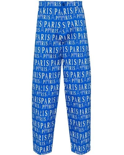 Balenciaga Paris Print Tailored Trousers - Blue