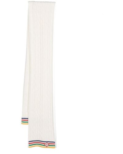 Casablancabrand Striped Cable-knit Wool Scarf - White