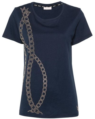 Liu Jo Chain-link Bead-embellished T-shirt - Blue