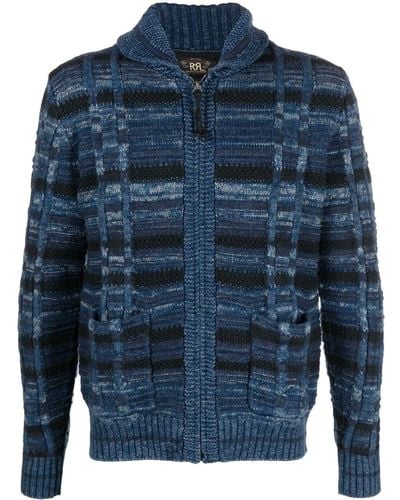 RRL Zip-up Knitted Cardigan - Blue