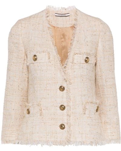 Tagliatore Frayed-detail Tweed Jacket - Natural