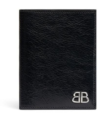 Balenciaga Monaco Vertical Bi-fold Leather Wallet - Black