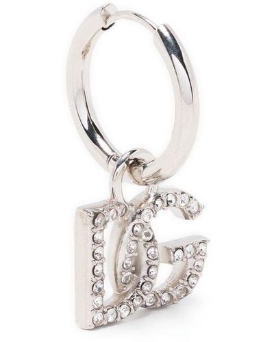 Dolce & Gabbana Crystal-embellished Logo-charm Hoop - Metallic