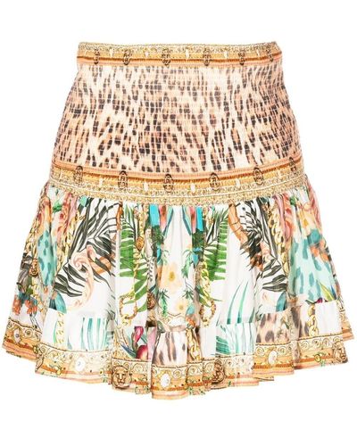Camilla Smocked-panel Mini Skirt - Natural