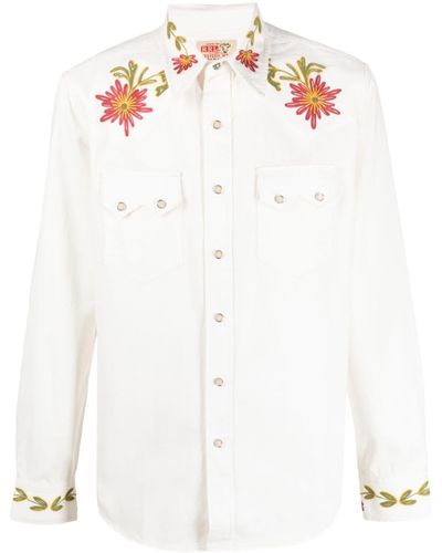 RRL Floral-embroidered Cotton Shirt - White