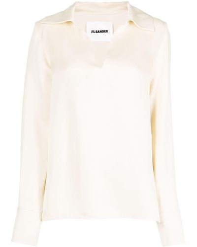 Jil Sander V-neck Long-sleeved Blouse - White