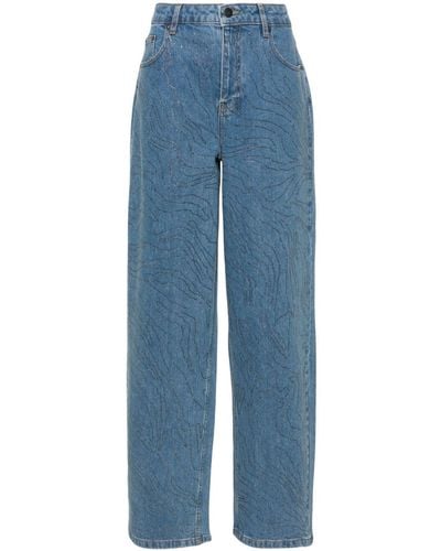 ROTATE BIRGER CHRISTENSEN Rhinestone-embellished wide-leg jeans - Blau
