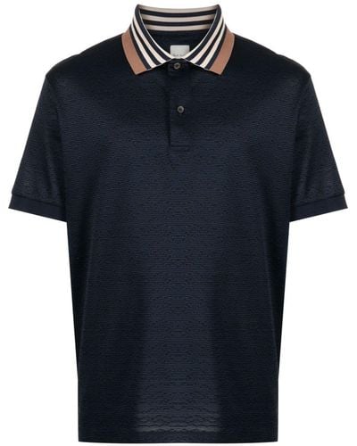 Paul Smith Striped-collar Cotton Polo Shirt - Blue