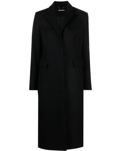 MISBHV Single-breasted Wool Blend Midi Coat - Black
