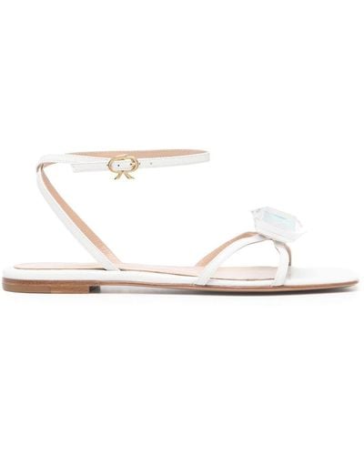 Gianvito Rossi Embellished Leather Flat Sandals - White