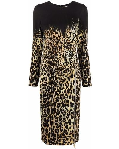 Roberto Cavalli Leopard-print Long-sleeve Dress - Black