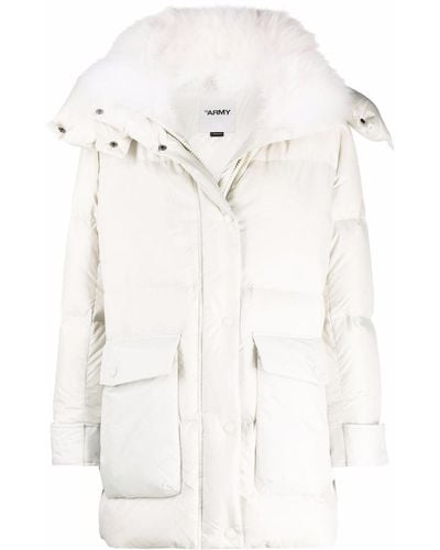 Yves Salomon Lambswool-trim Hooded Down Coat - White