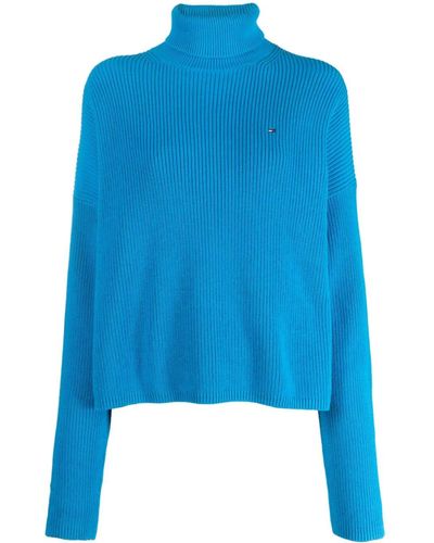 Tommy Hilfiger Roll-neck Cotton Sweater - Blue