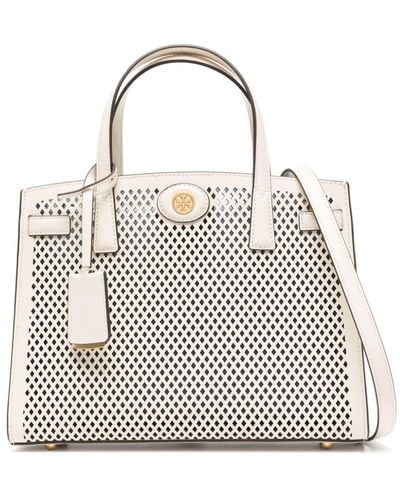 Tory Burch Small Robinson Perforated Tote Bag - White