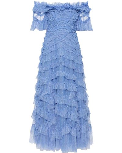Needle & Thread Schulterfreies Lana Abendkleid - Blau