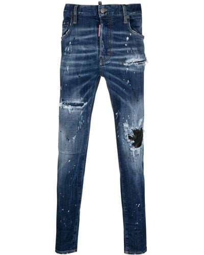 DSquared² Distressed Low-rise Skinny Jeans - Blue