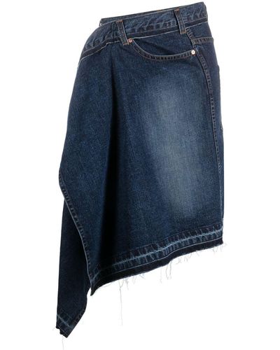 Sacai Asymmetrischer Jeans-Midirock - Blau