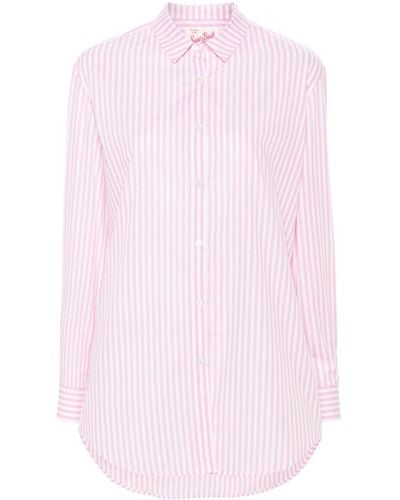 Mc2 Saint Barth Brigitte Slogan-embroidered Striped Shirt - Pink