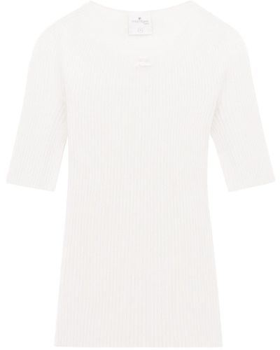 Courreges Logo-appliqué Ribbed-knit Sweater - White