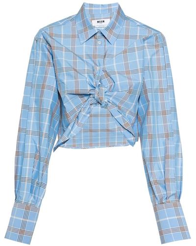 MSGM Knot-detail Plaid Shirt - Blue